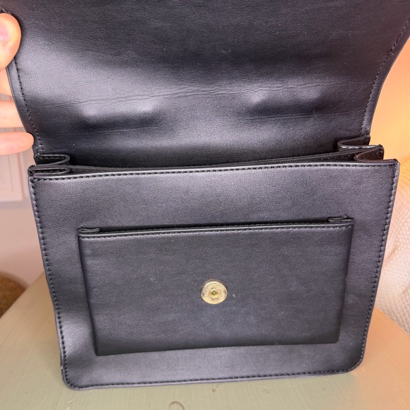 Nine West Black Structured Crossbody Bag Gold Hardware Top Handle Mini Purse - Picture 5 of 6